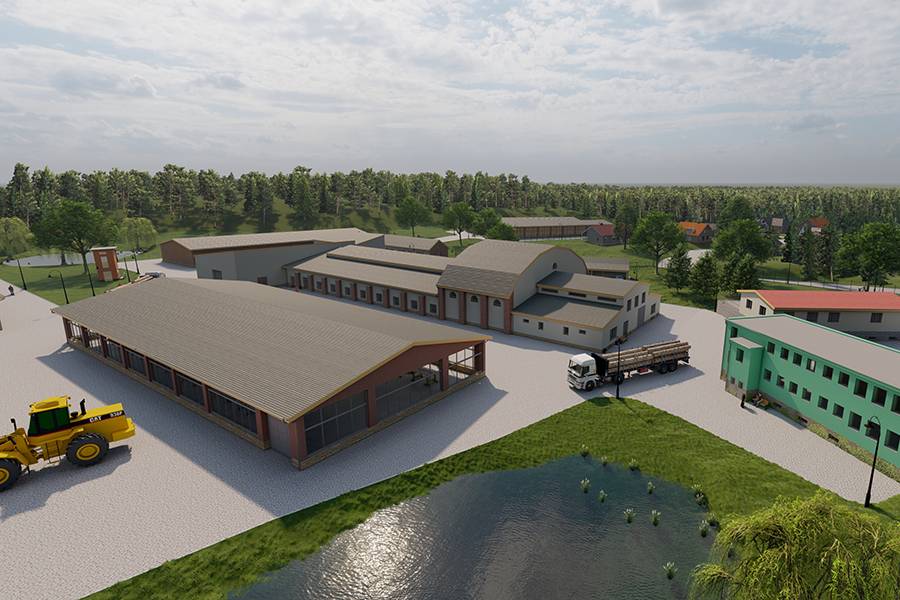 Vizualizace nového dřevozpracujícího závodu Wood Seeds v Břasích