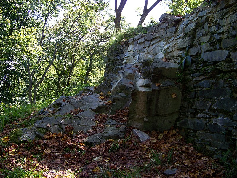 Východní strana vrcholové části Jenčova, hradní zříceniny v okrese Kladno. Autor: ŠJů, licence CC BY-SA 3.0. Zdroj: Wikimedia Commons
